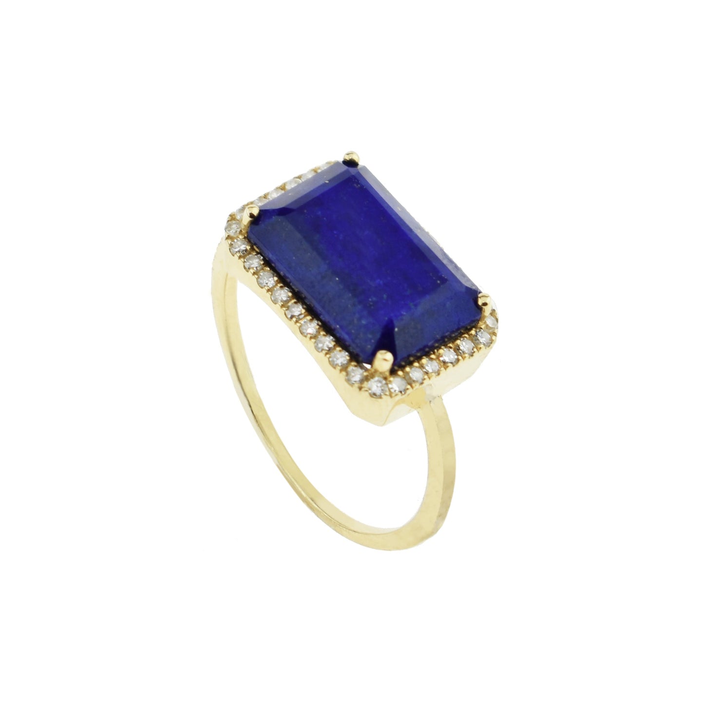 14k Long Cushion Nat Lapis Diamond Ring