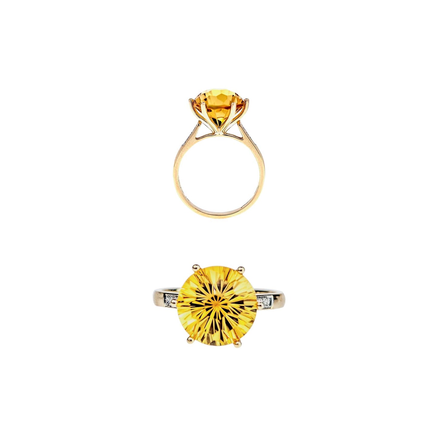 14k Citrine Round "Millennial" Cut W/Vs Diamonds - Size 7