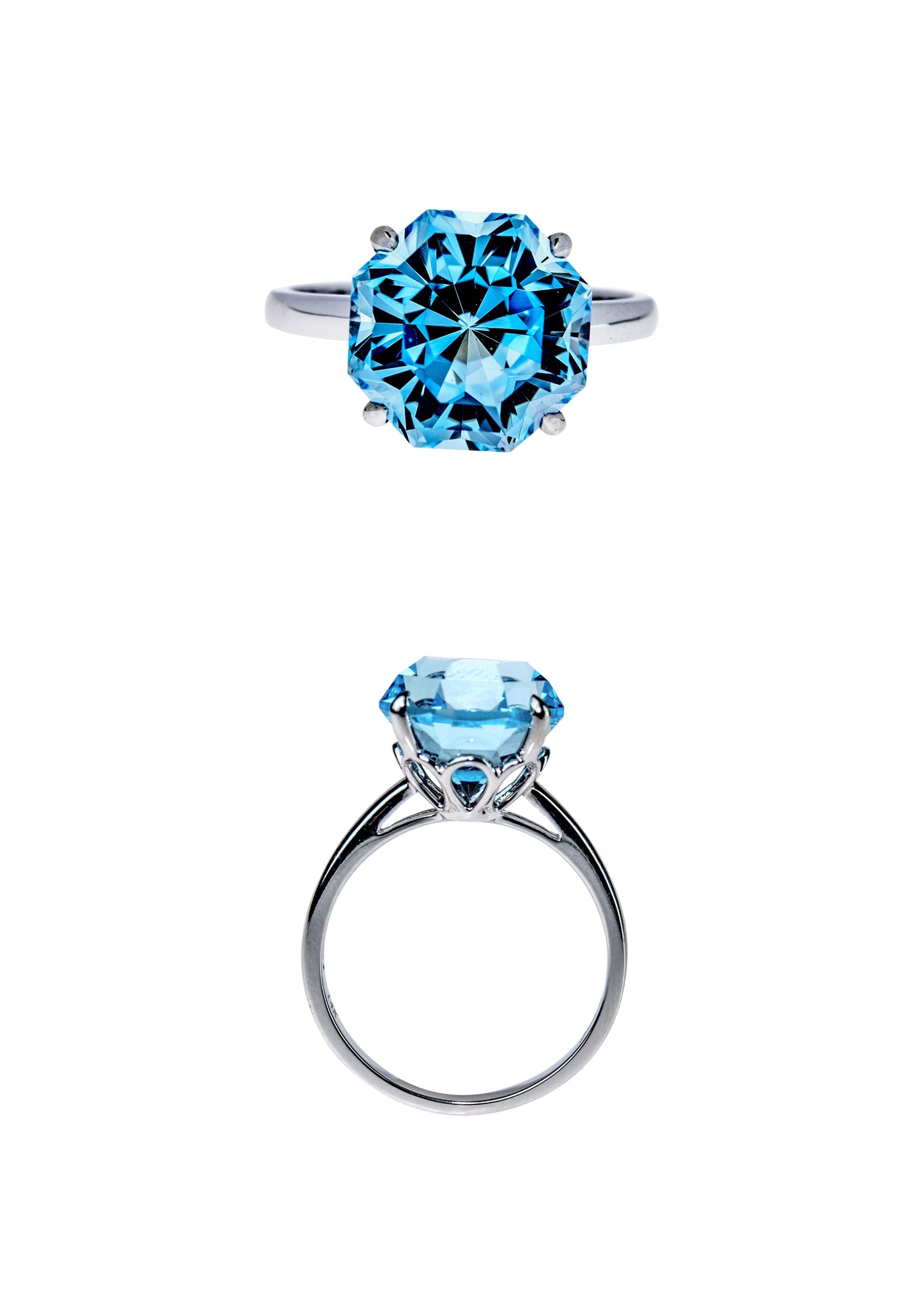 14k Blue Topaz Octagon Fancy Cut Ring