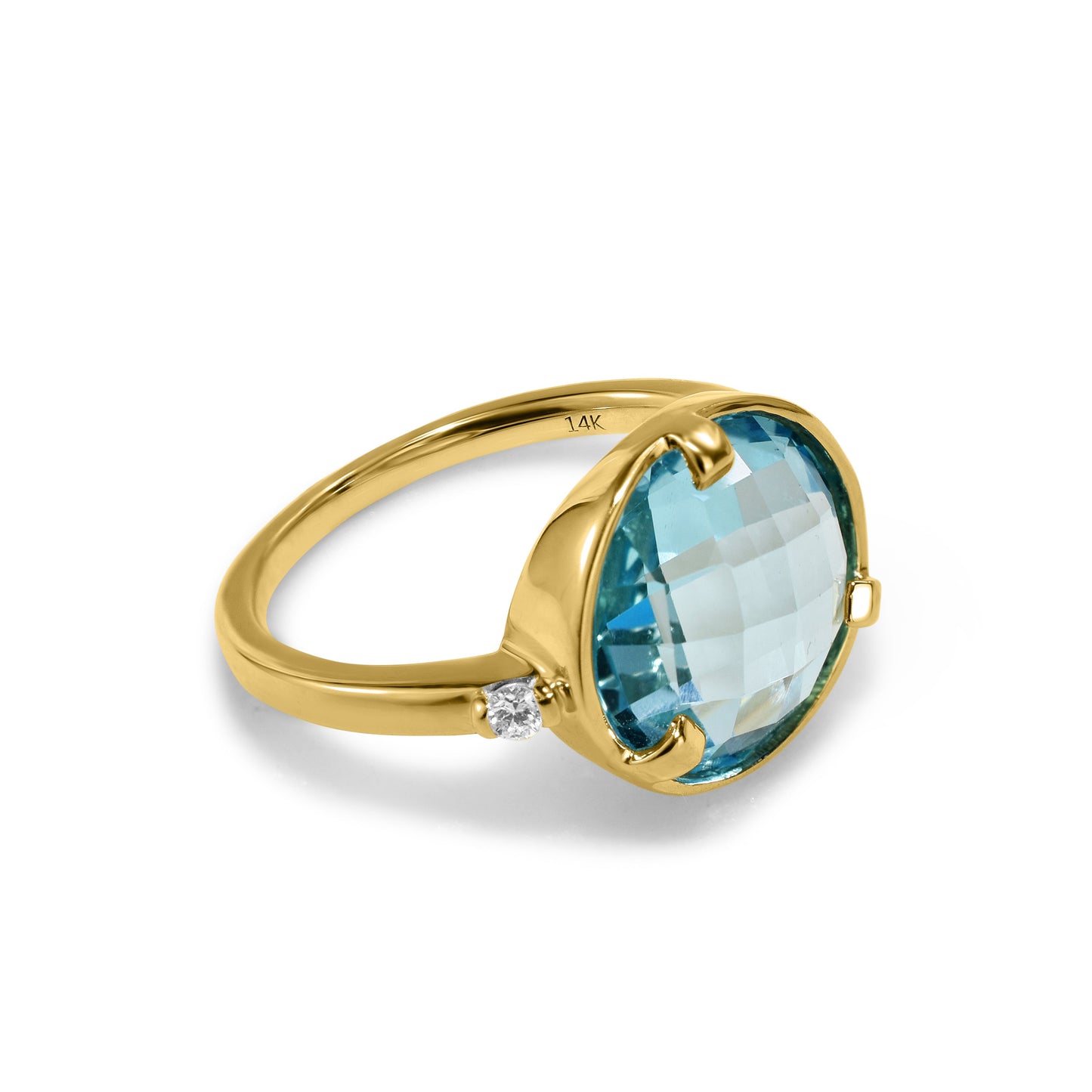 14k Blue Topaz Round VS Diamond Ring