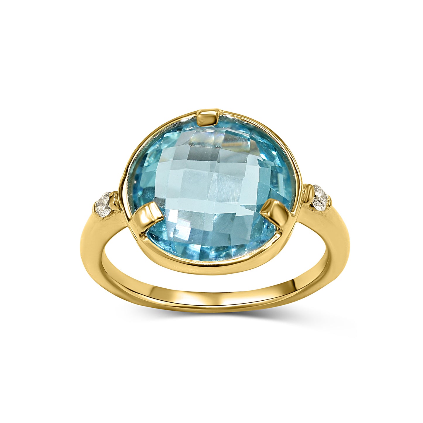 14k Blue Topaz Round VS Diamond Ring