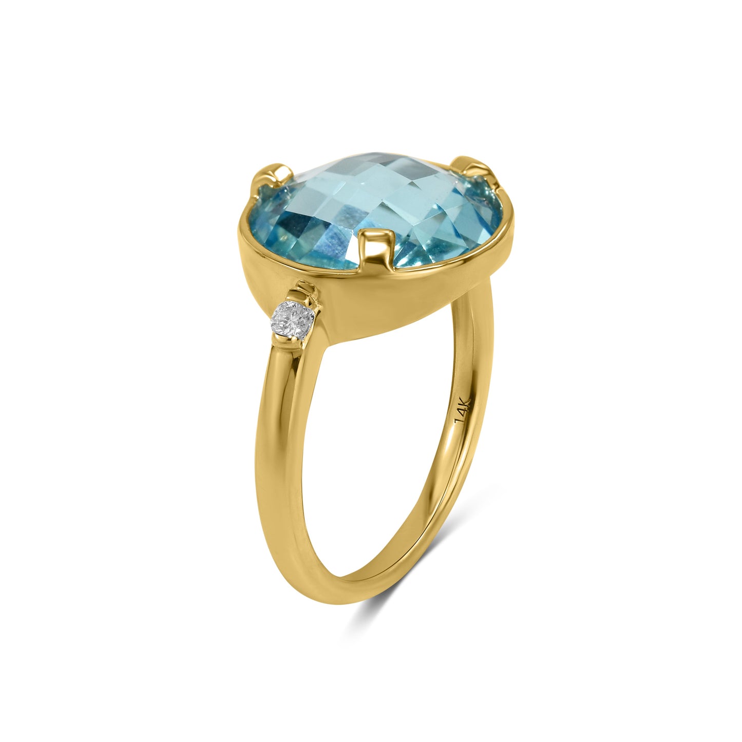 14k Blue Topaz Round VS Diamond Ring