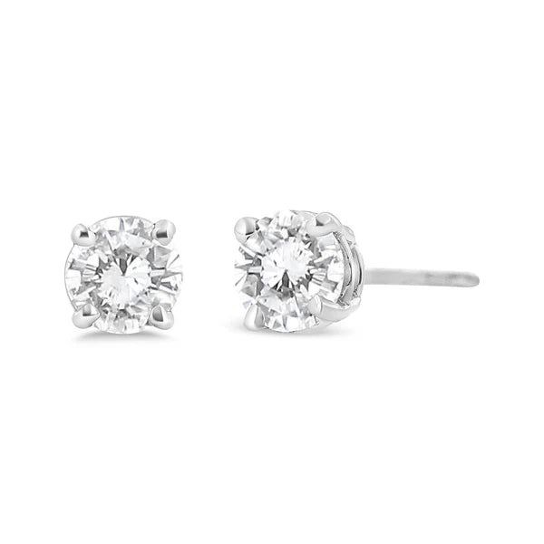 14K White Gold 3/4 Cttw Lab Grown Diamond 4-prong Classic Stud Earrings (F-G Color, VS2-SI1 Clarity)