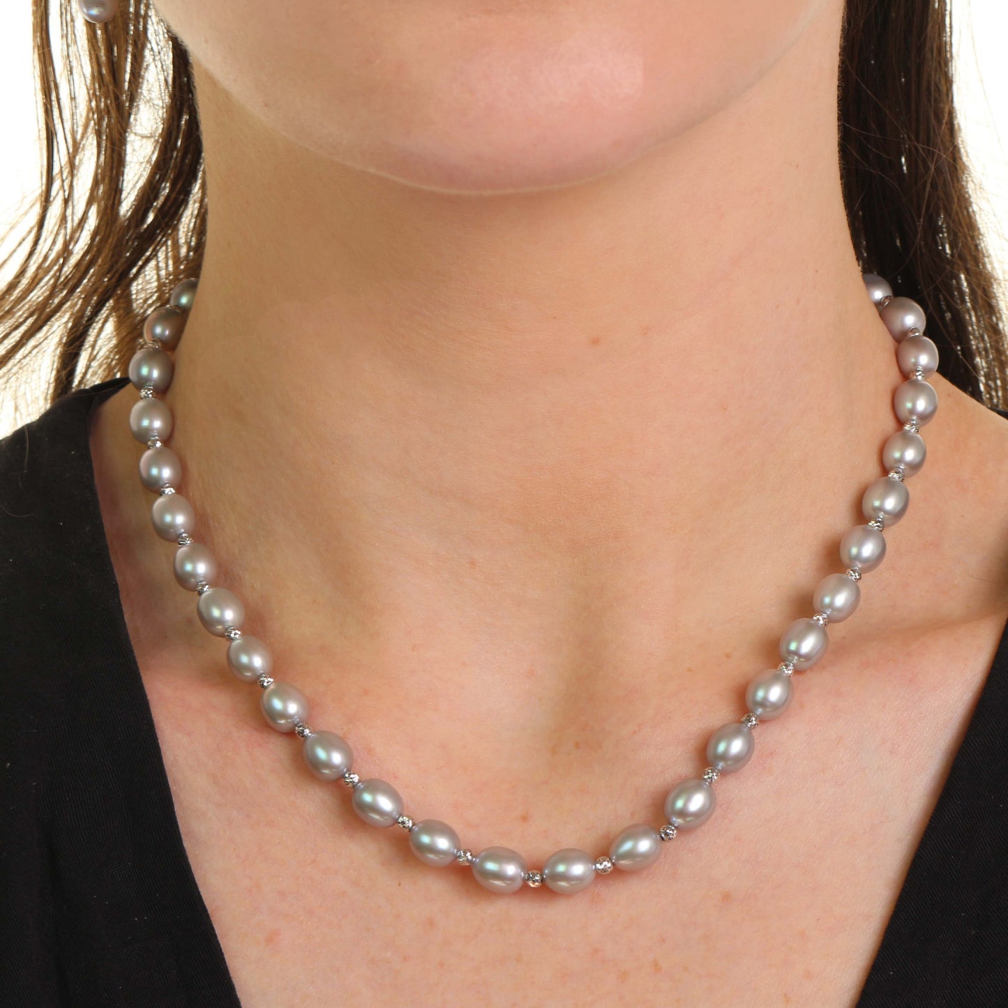 Sterling Silver Grey Freshwater Pearl 1X1 Necklace 18"