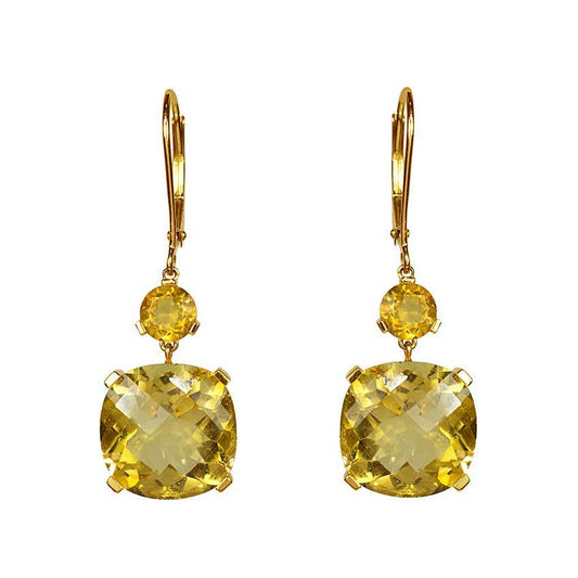 14k Citrine Cushion Dangle Leverback Earring