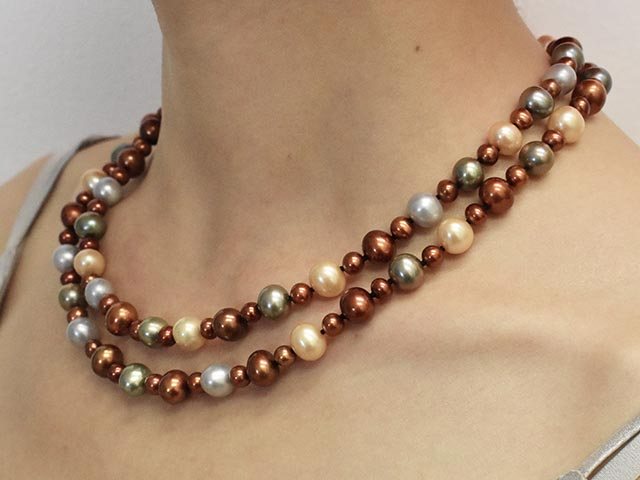 14k Multi Freshwater Pearl Double Strand Necklace 18"-19"