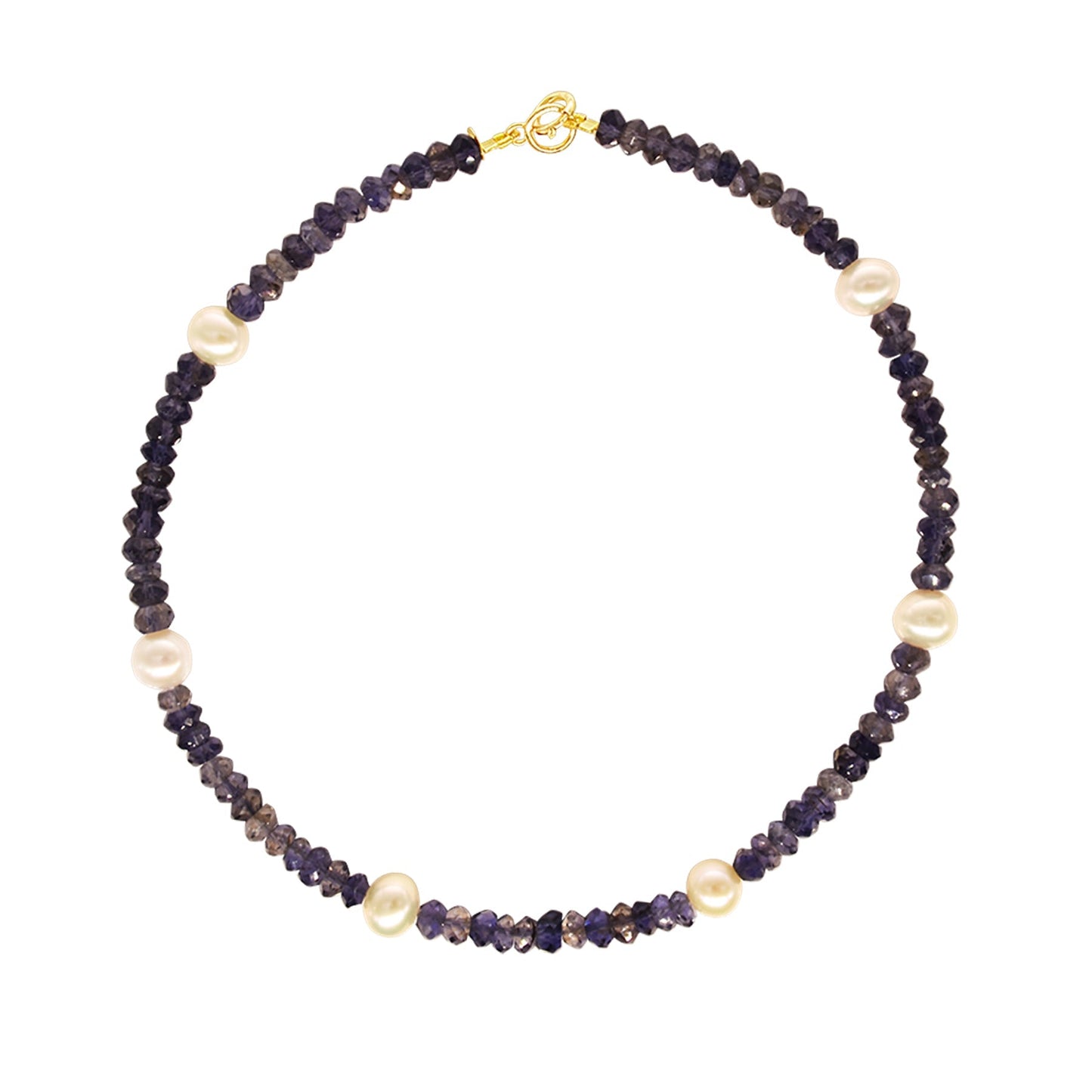 14k Rondelle Beaded Gemstone and White Freshwater Pearl Anklet