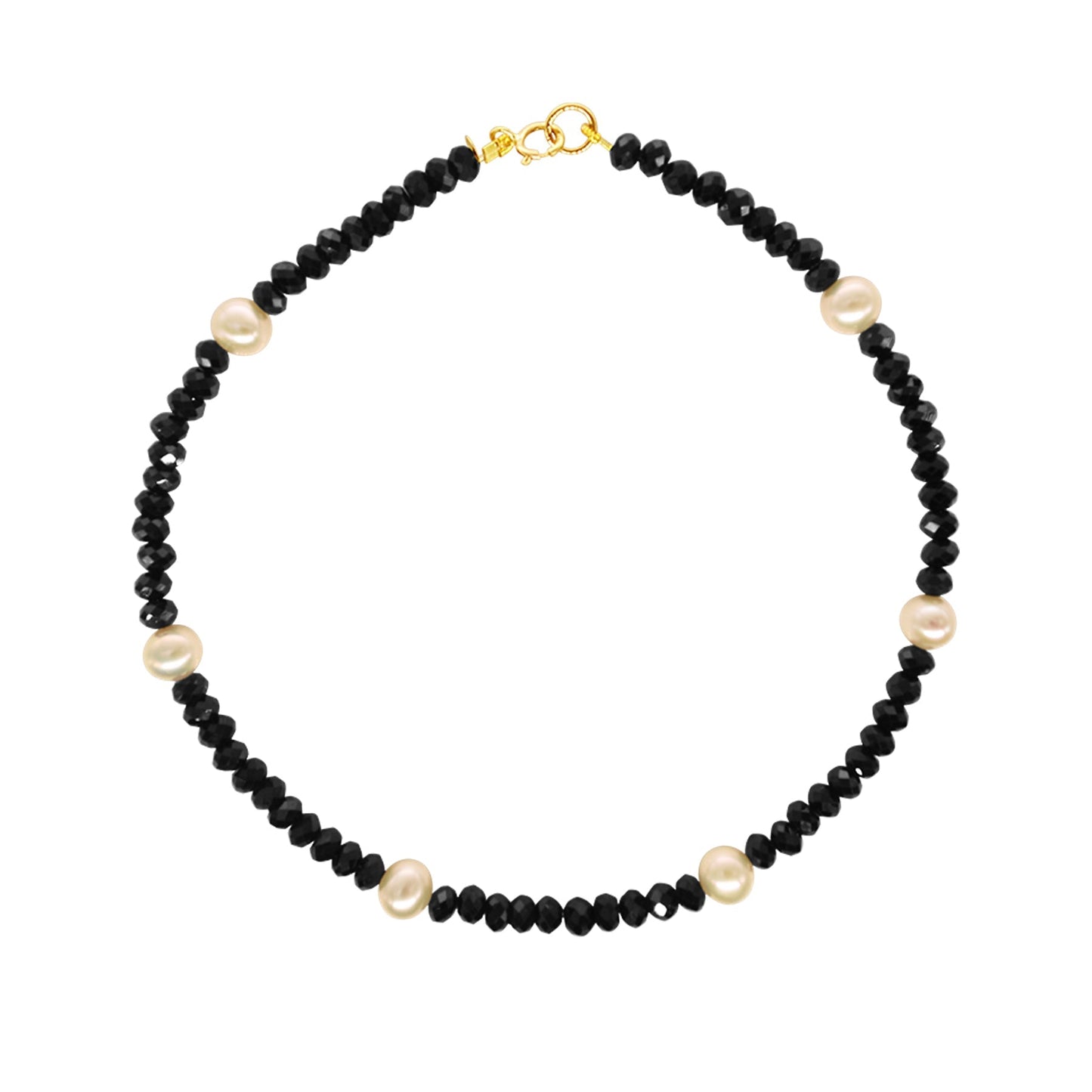 14k Rondelle Beaded Gemstone and White Freshwater Pearl Anklet