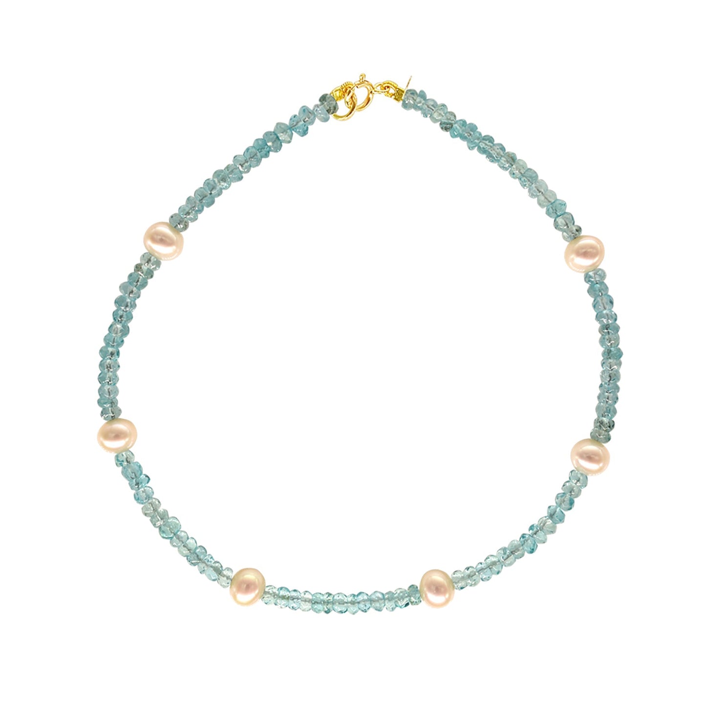 14k Rondelle Beaded Gemstone and White Freshwater Pearl Anklet