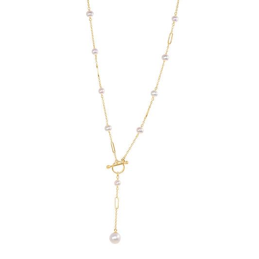 14k White Freshwater Pearl Toggle Y Necklace 16.5"