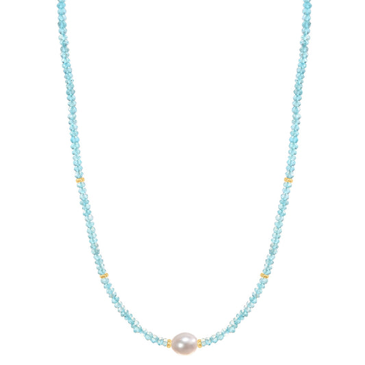 14k Gemstone Freshwater Pearl Center Necklace 17"