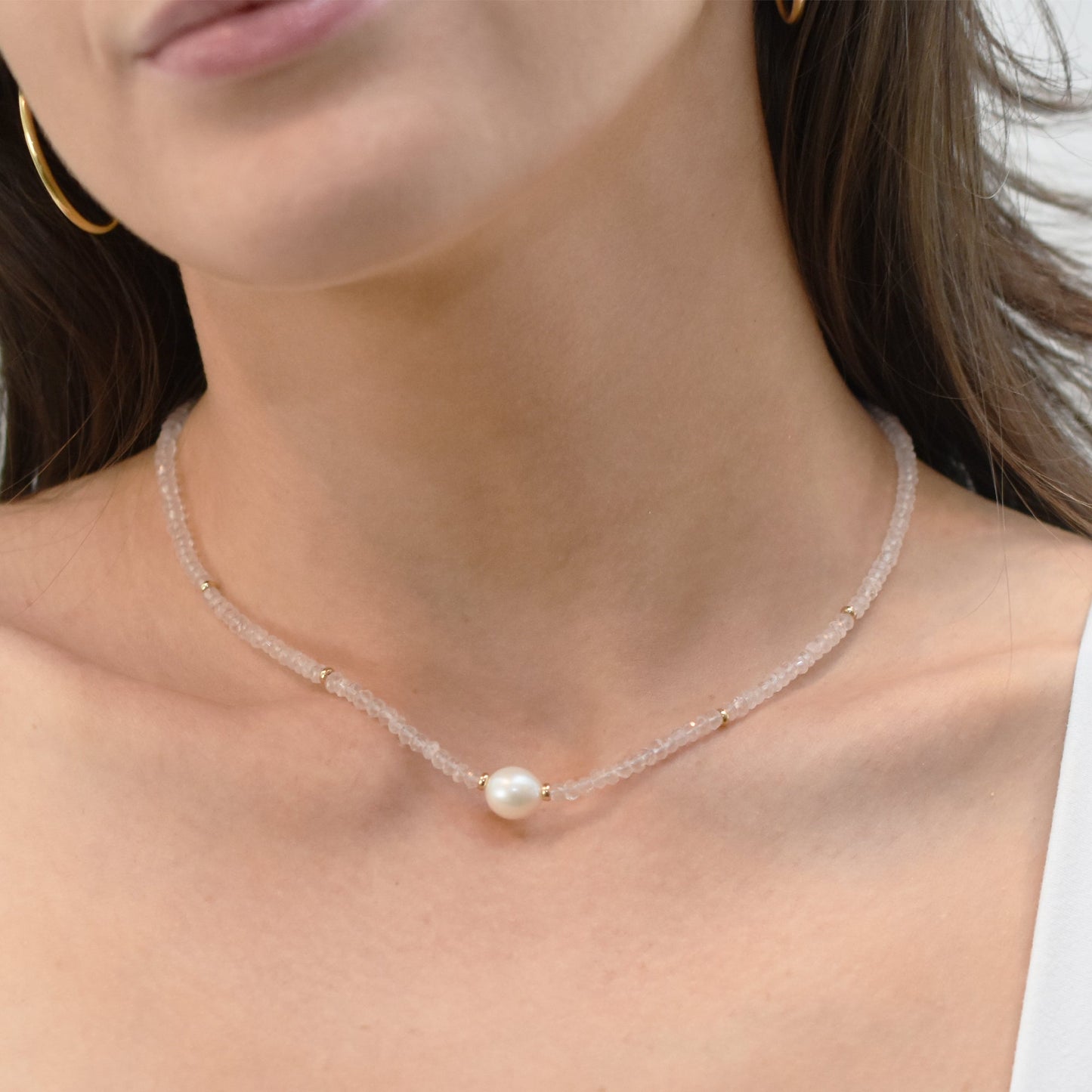 14k Gemstone Freshwater Pearl Center Necklace 17"