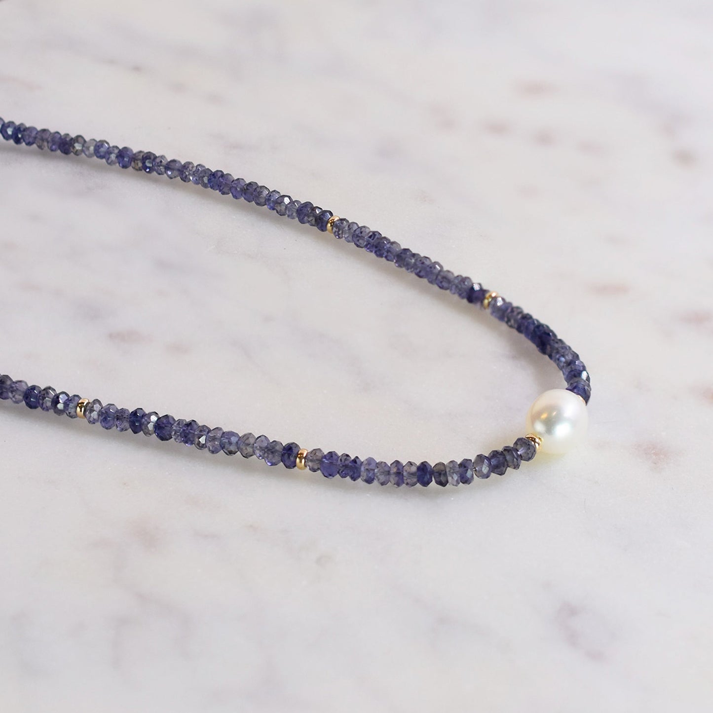 14k Gemstone Freshwater Pearl Center Necklace 17"