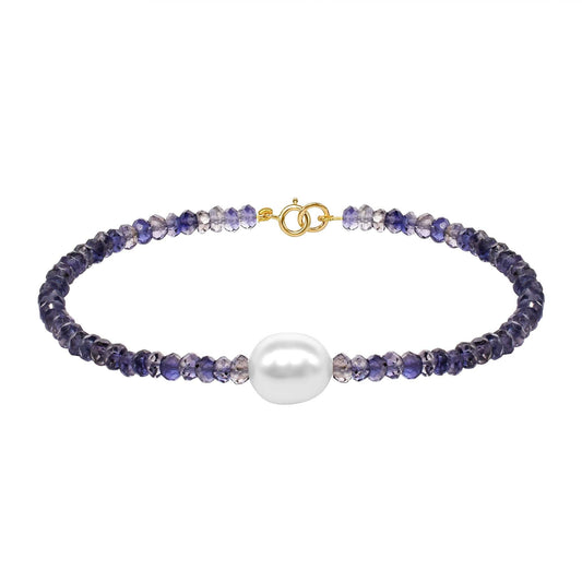 14k Iolite White Freshwater Pearl Bracelet