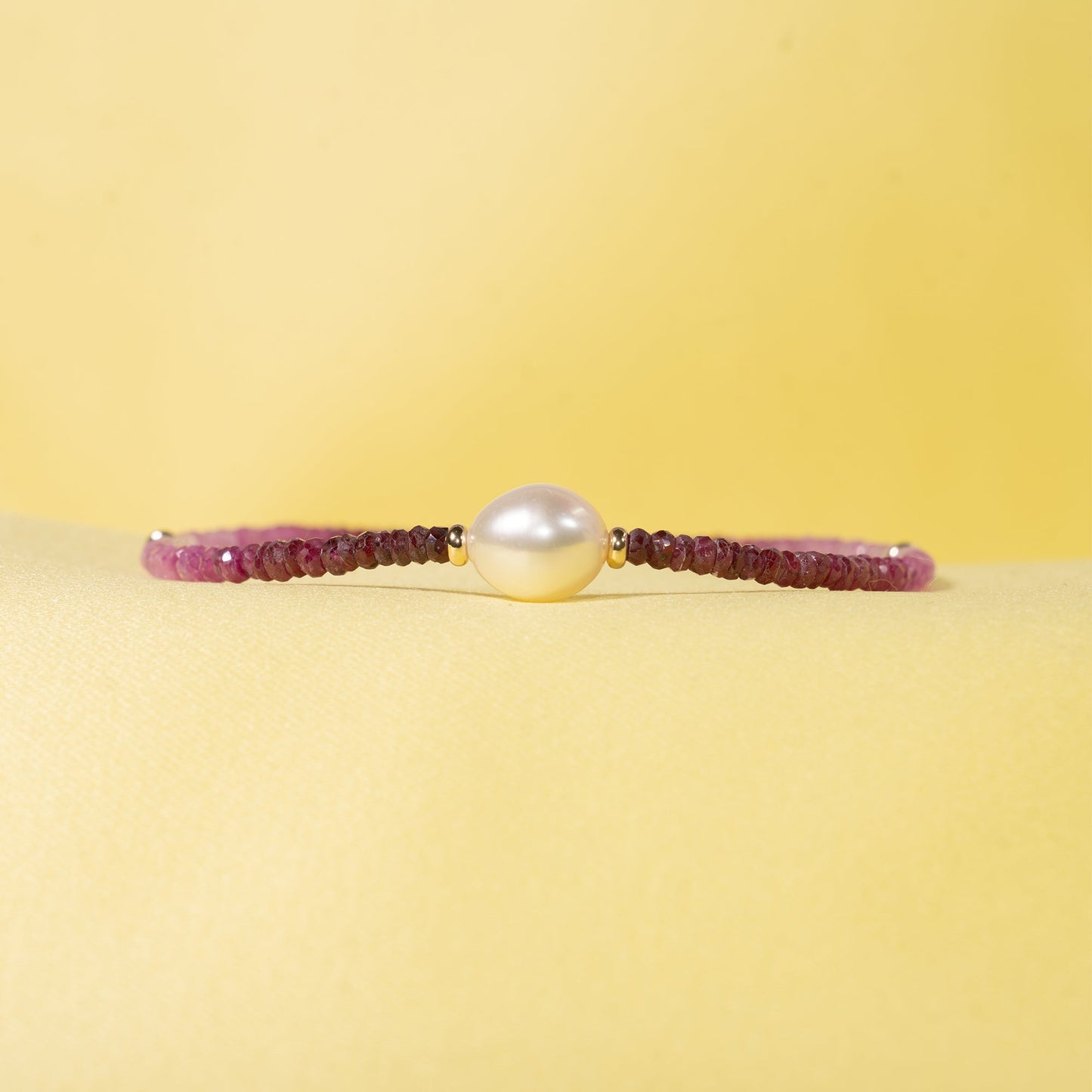 14k Ruby Freshwater White Pearl Bracelet 6.5-7.5"