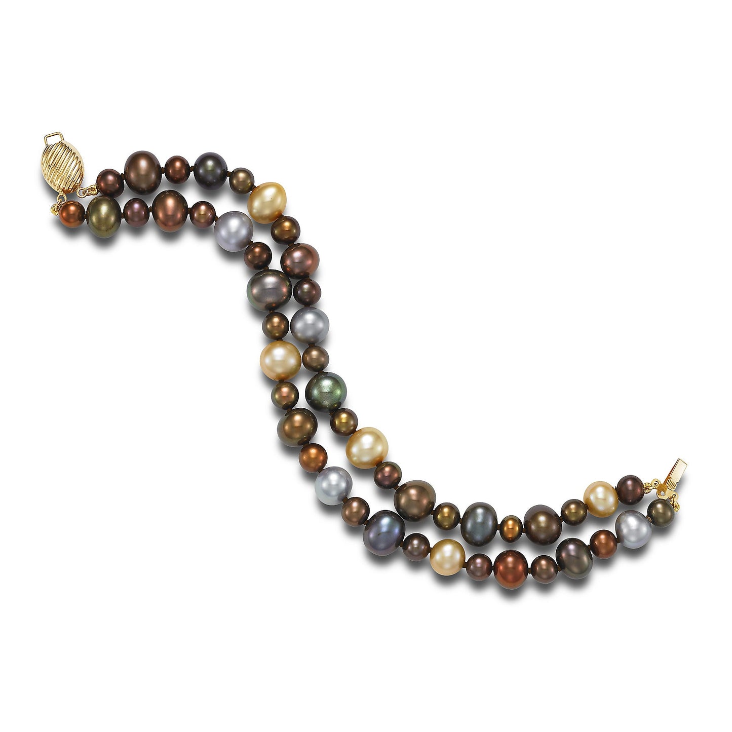 14k 2 Layer Chocolate Silver Green Freshwater Pearl Bracelet