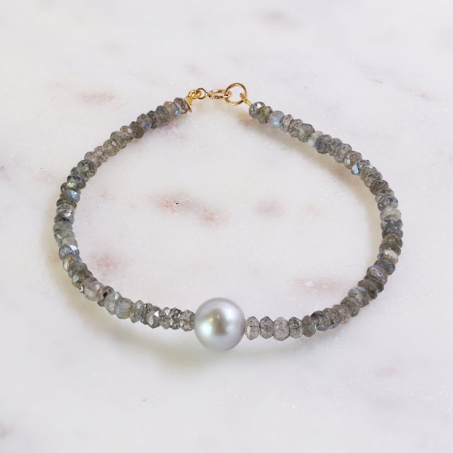 14k Labradorite Silver Grey Freshwater Pearl Bracelet