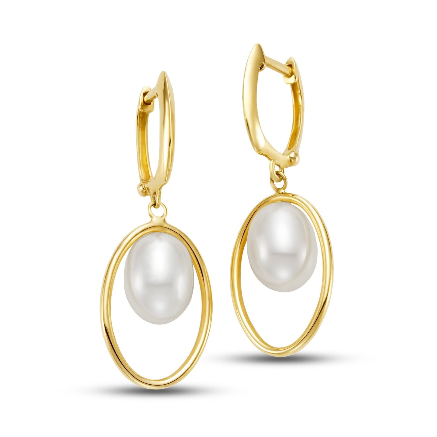 14k Halo White Freshwater Pearl Huggie Hoop Drop Earring