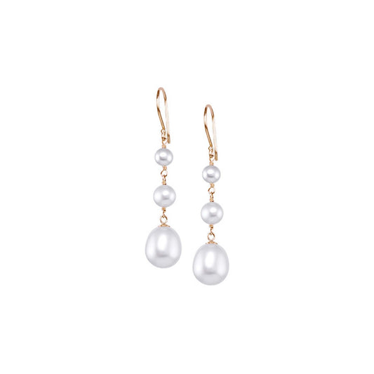 14k White Freshwater Pearl 3 Link Earring