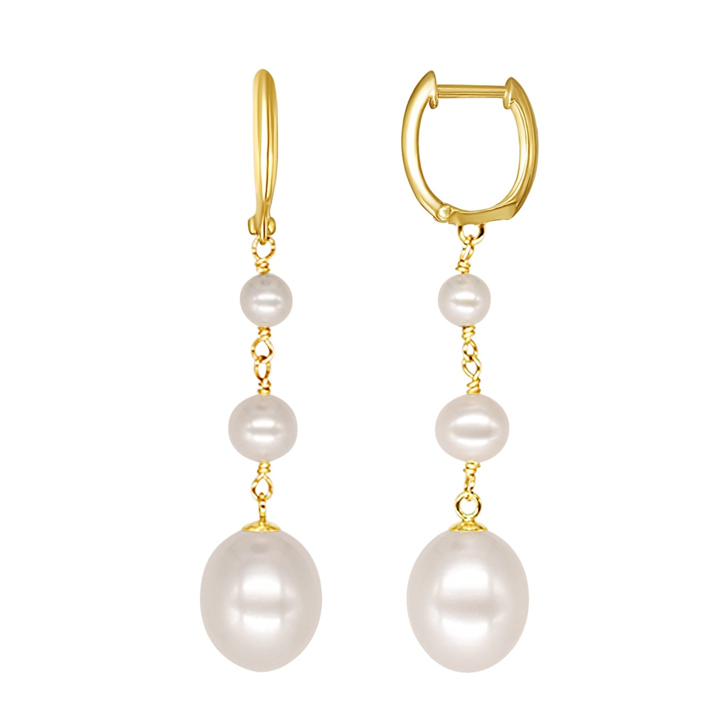 14k White Freshwater Pearl 3 Link Earring