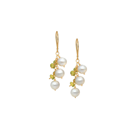 14k White Freshwater Pearl Peridot Hook Earring