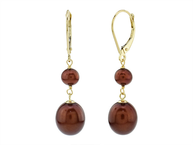 14k Chocolate Freshwater Pearl Leverback Earring