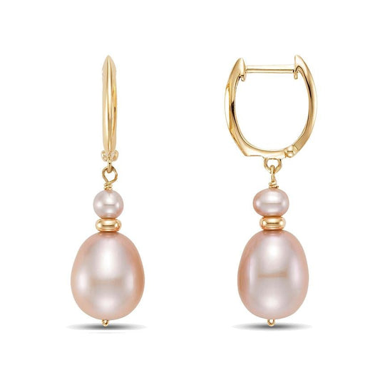 14k Pink Freshwater Pearls Gold Roundel Huggie Hoop with 14k Wire Earrings