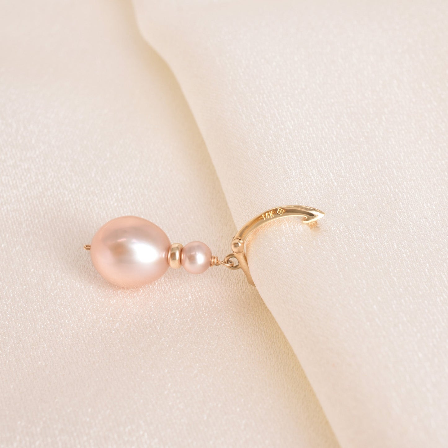 14k Pink Freshwater Pearls Gold Roundel Huggie Hoop with 14k Wire Earrings