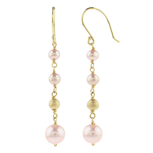 14k Pink Freshwater Pearl Link Hook Dangle Earring