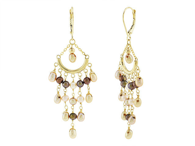 14k Champagne Freshwater Pearl Chandelier Dangle Earring