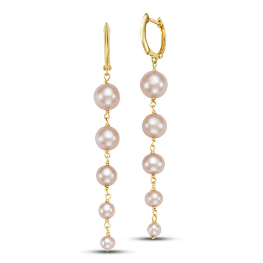 14k Pink/White Freshwater Pearl Graduated Dangle Earrings