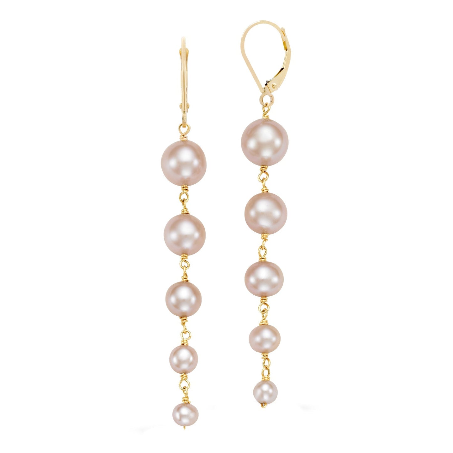 14k Pink/White Freshwater Pearl Graduated Dangle Earrings