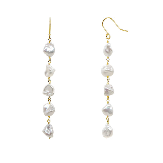 14k Keshi Pearl Linear Drop Hook Earrings