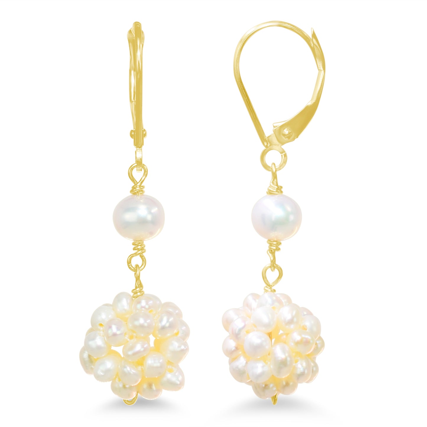 14k White Pearl Popcorn Leverback Drop Earrings