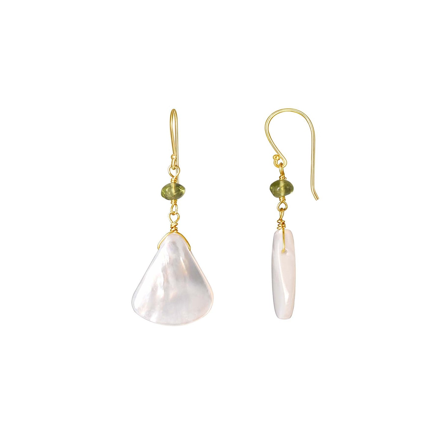 14k Mother of Pearl Peridot Hook Earrings