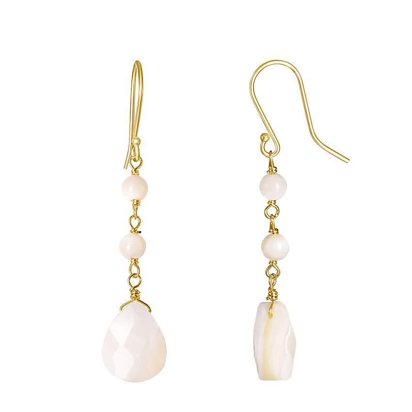 14k Mother of Pearl Round Pear Hook Drop Earring