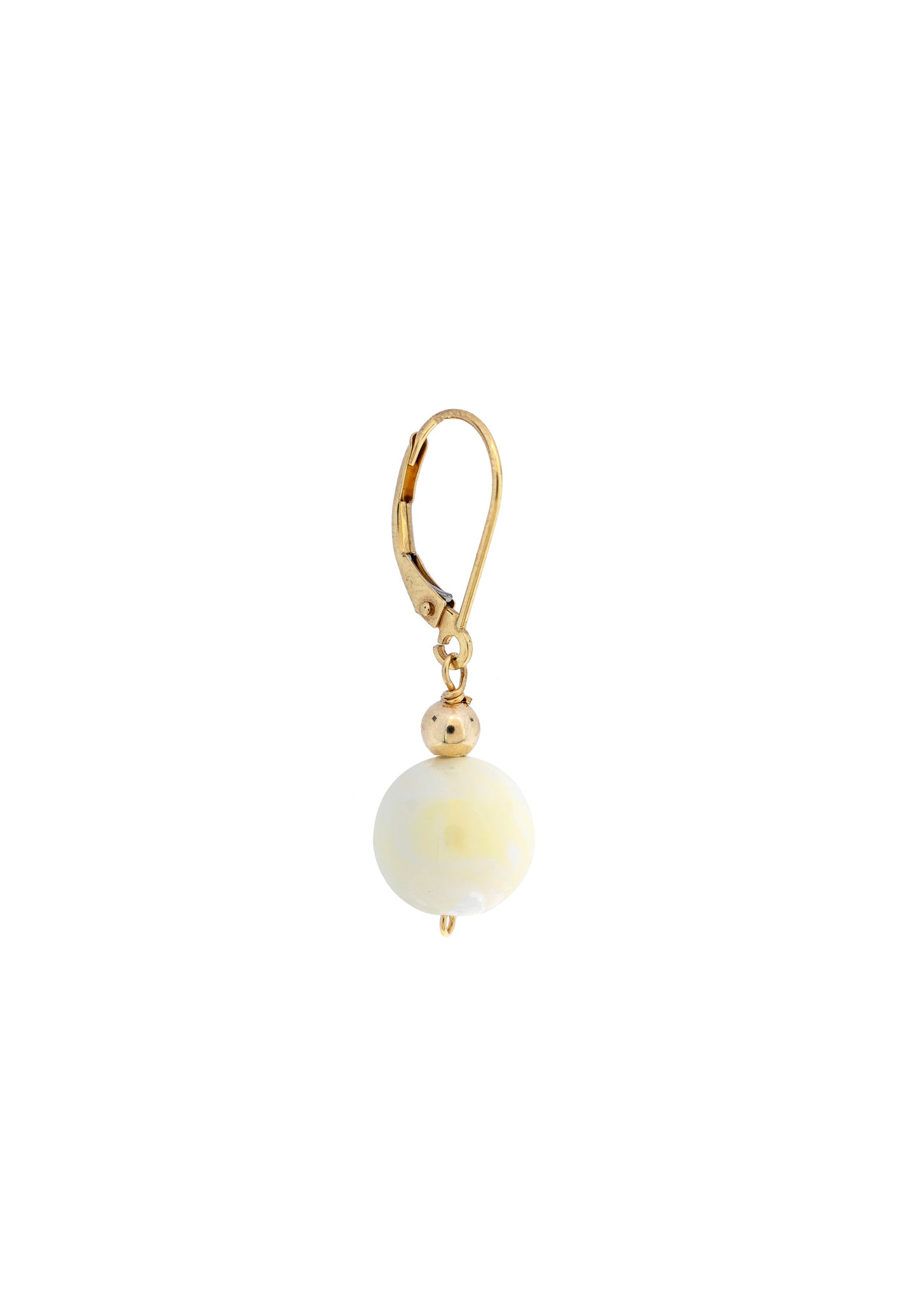 14k Mother of Pearl Gold Ball Leverback Dangle Earring