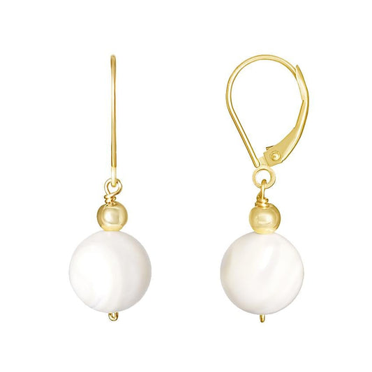 14k Mother of Pearl Gold Ball Leverback Dangle Earring