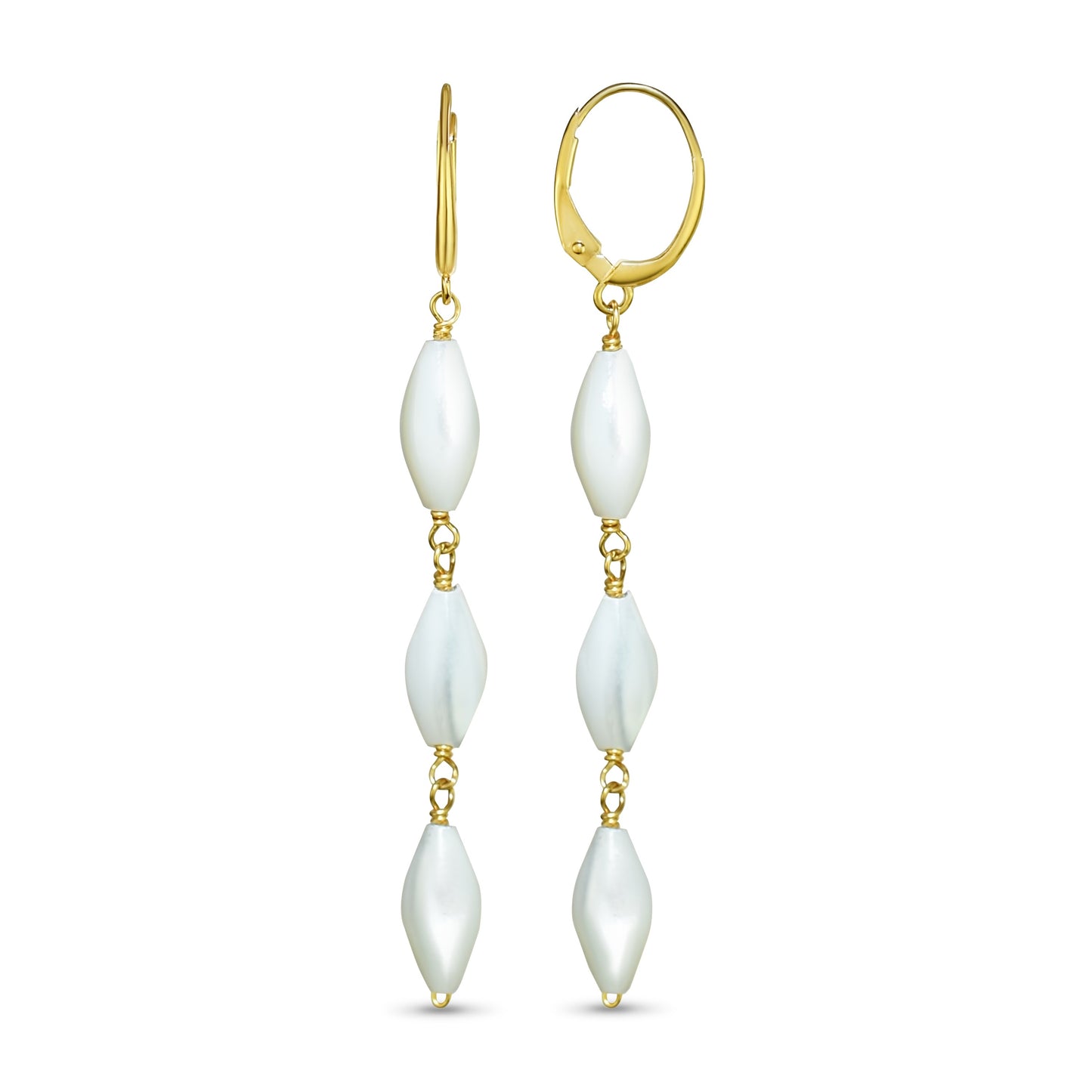 14k Mother of Pearl Triple Link Leverback Earring