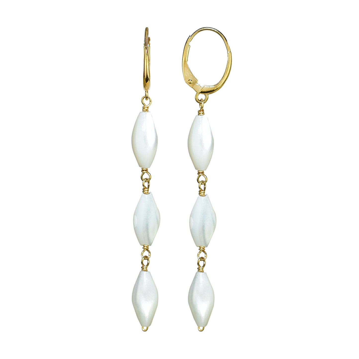 14k Mother of Pearl Triple Link Leverback Earring