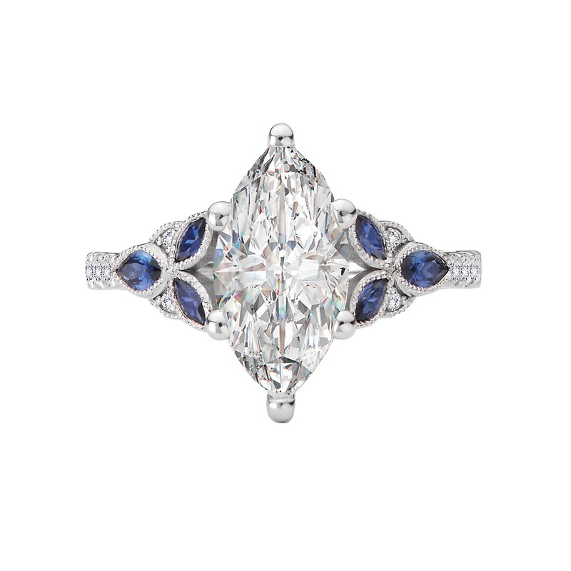 14k White gold diamond and sapphire engagement ring mounting