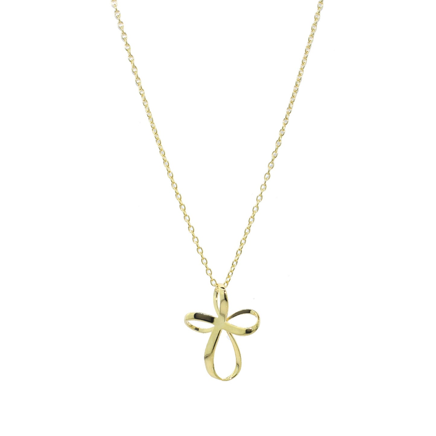 Séchic 14k Gold 3D Ribbon Cross Pendant Necklace 18"