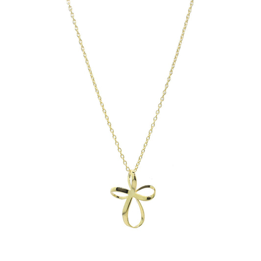 Séchic 14k Gold 3D Ribbon Cross Pendant Necklace 18"