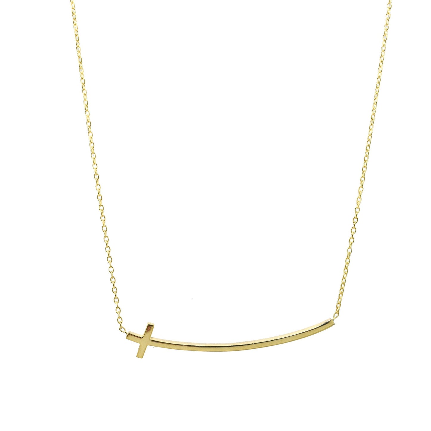 Séchic 14k Gold Horizontal Curved Cross Pendant Necklace 18"