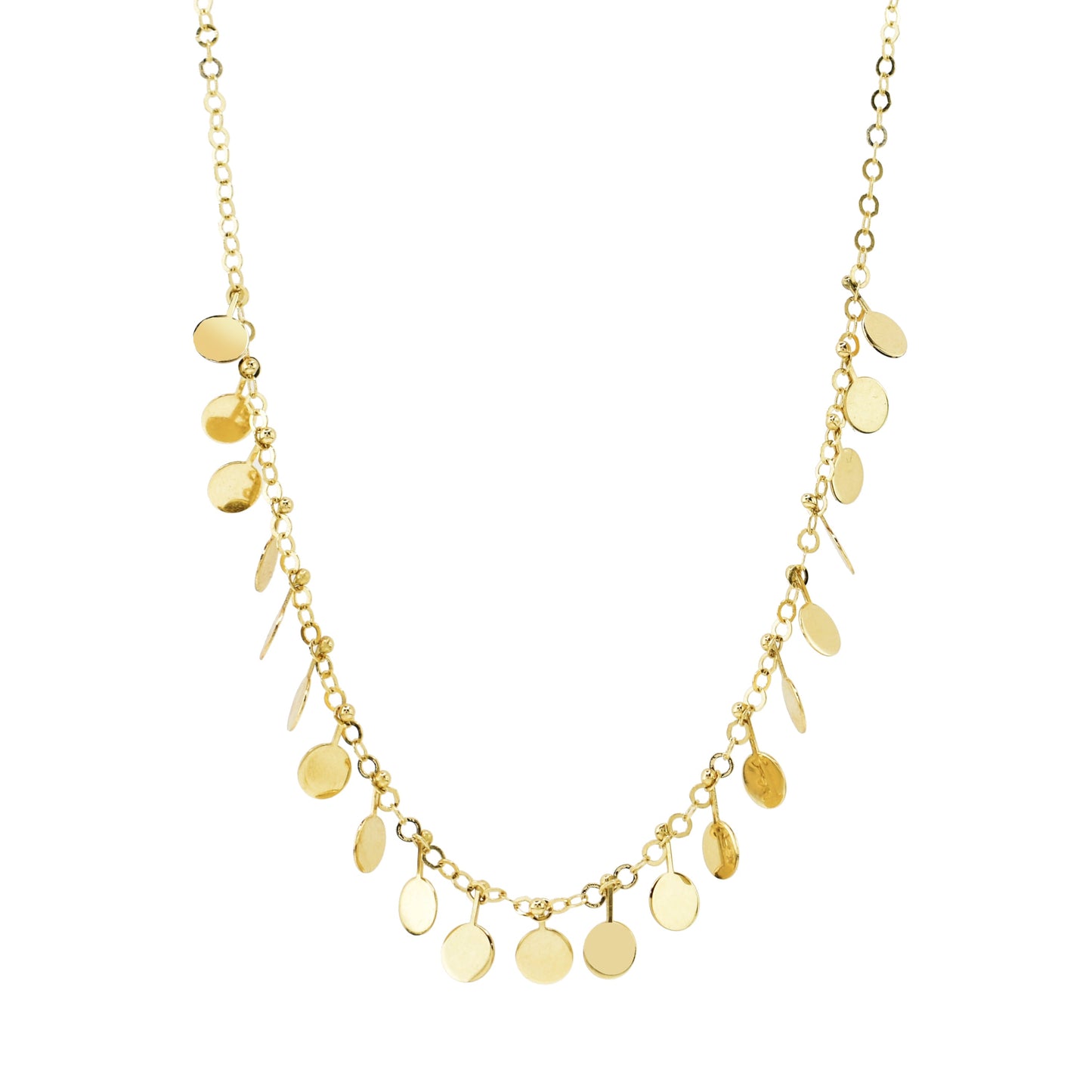 14k Gold Disc Drop Necklace 18"