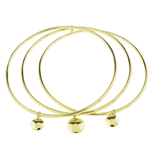 Séchic 14k Gold Disc Charm 3pcs Set Bangles