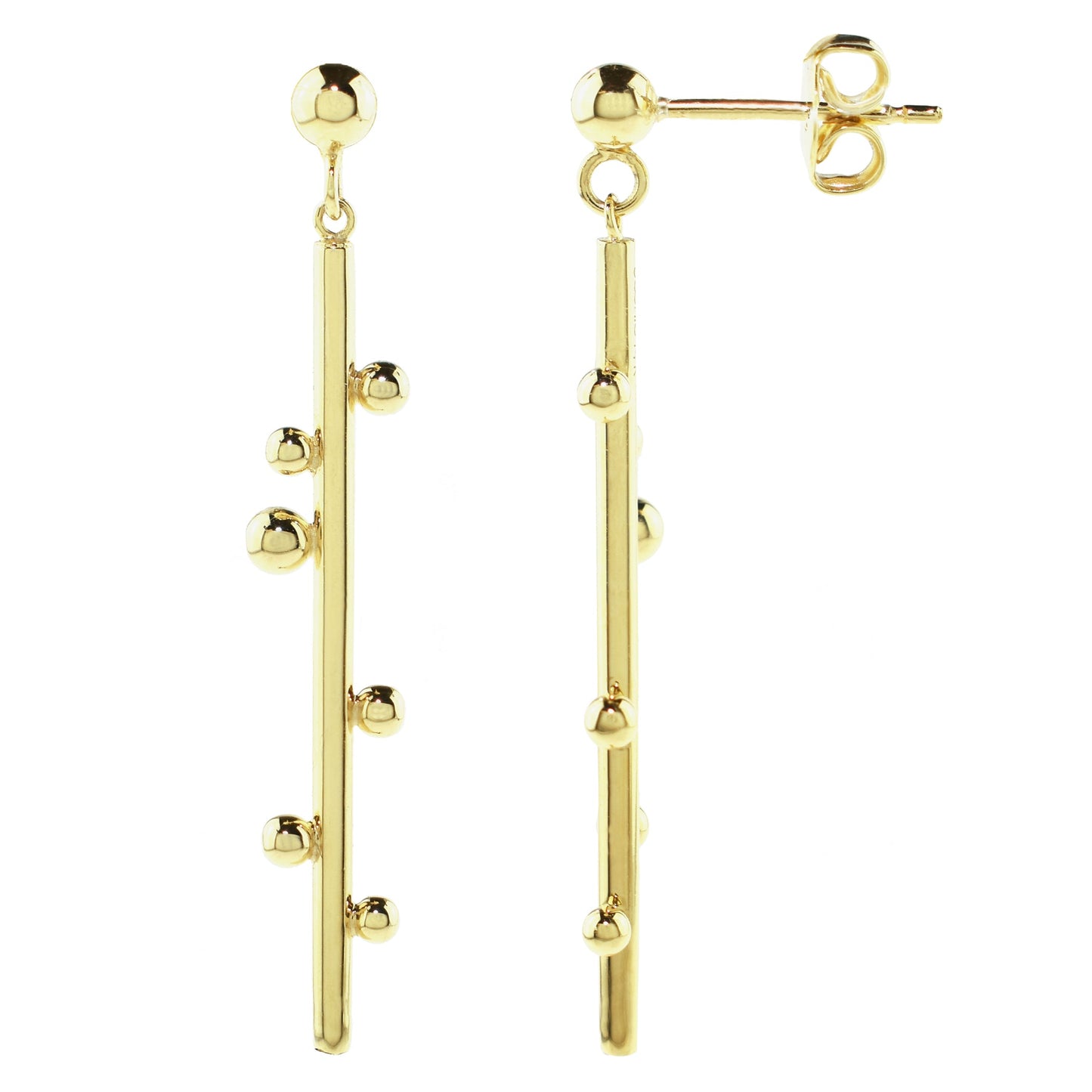 14k Gold Globes On Bar Drop Earrings