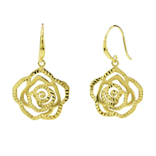 Séchic 14k Gold Diamond Cut Rose Drop Earrings