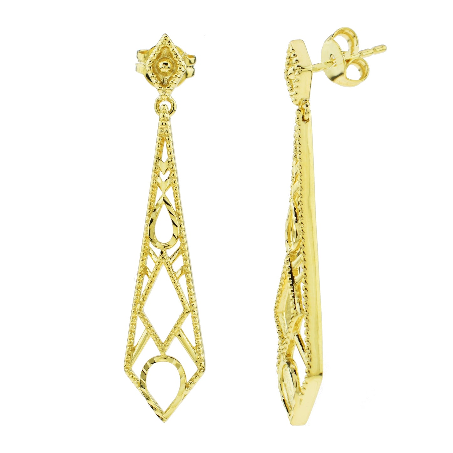 14k Gold Hollow Necktie Drop Earrings