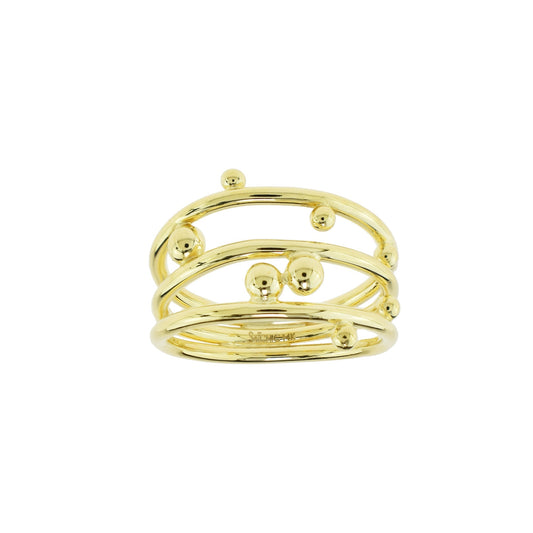 Séchic 14k Gold Globes Sandwiched Triple Ring